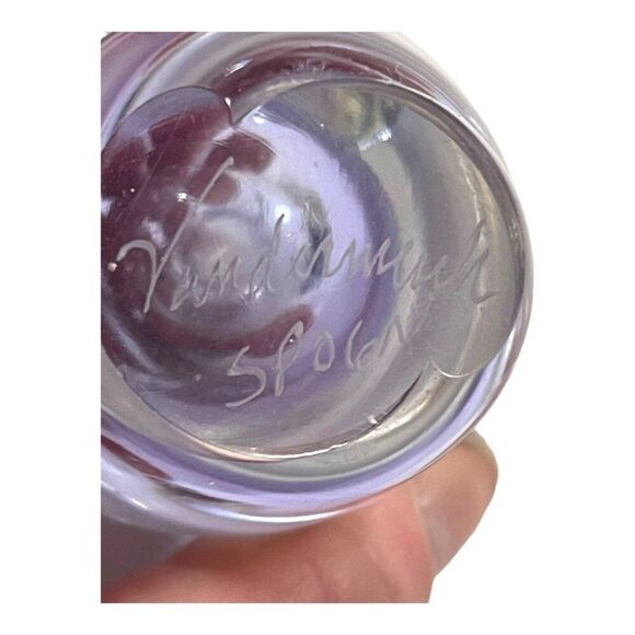 Vandermark Art Glass Handblown Lavender & Clear Bud Vase Paperweight Signed 3.5” - Picture 4 of 5
